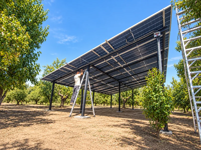 Parte posterior de paneles solares montados sobre una estructura metálica.